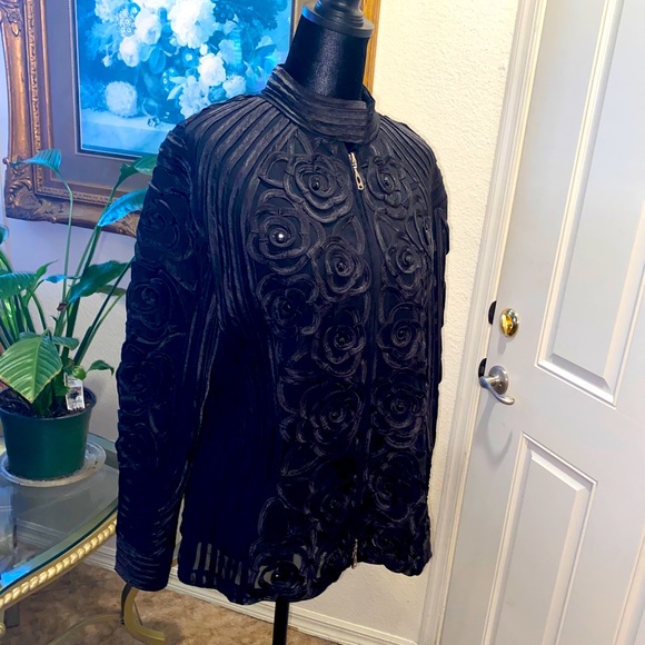 Vintage ModeLia Black Satin Ribbon Beaded Jacket - Picture 3 of 5